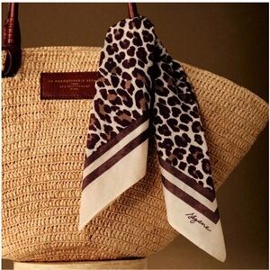 Sezane Leopard Print Scarf with Brown and Cream Accents